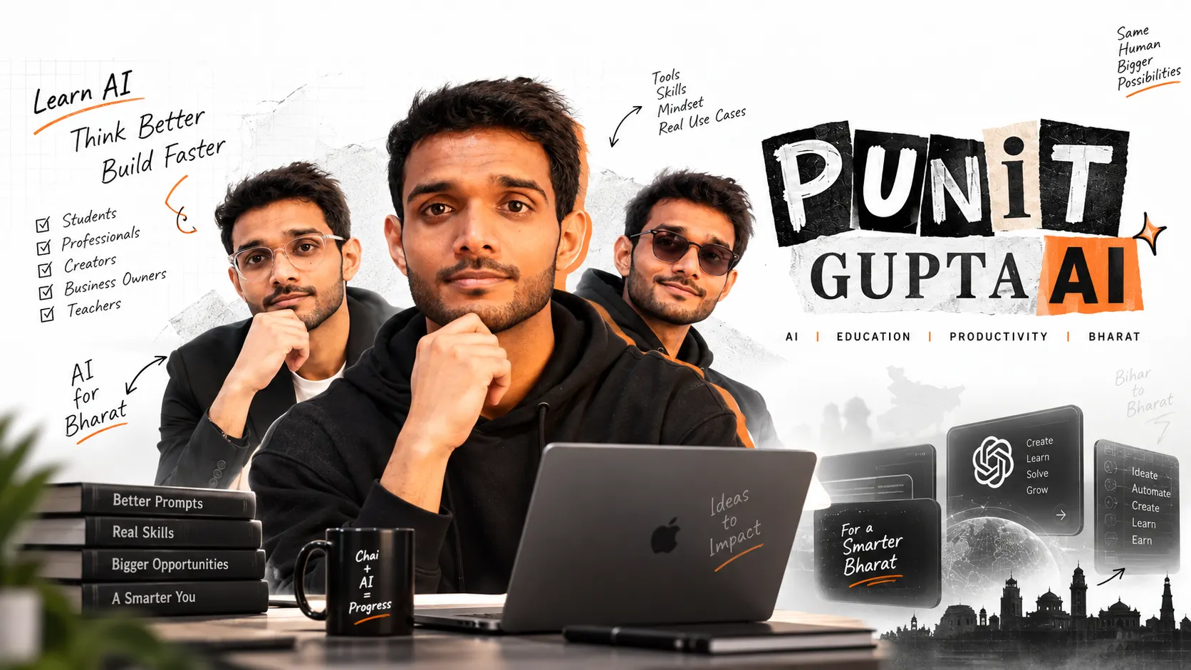Punit Gupta ka AI learning banner: Learn AI, Think Better, Build Faster